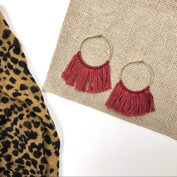 Jewelry - New! Handmade Mauve Pink Tassel Hoop Earrings